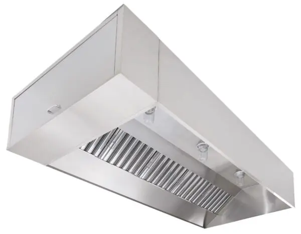 A commercial kitchen hood with no exhaust fans.