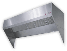 A stainless steel exhaust hood with vents.