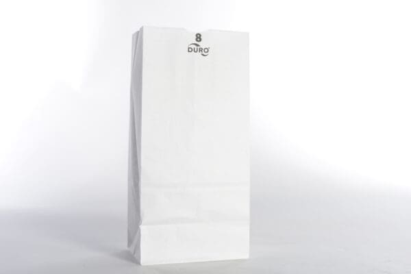 A white paper bag with a clip on the side.