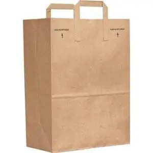 A brown paper bag with handles on it.