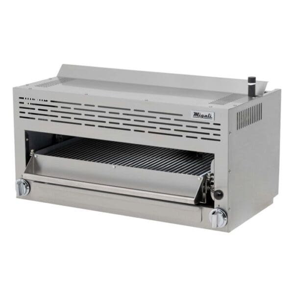 A commercial grill with a built in grill grate.