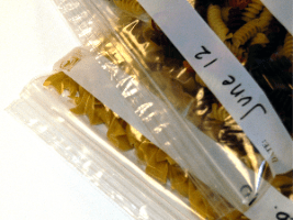 A close up of some food in plastic bags